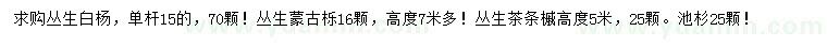 求购丛生白杨、丛生蒙古栎、丛生茶条槭等