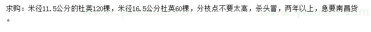 求购米径11.5、16.5公分杜英