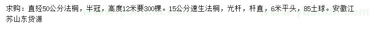 求购50公分法桐、15公分速生法桐