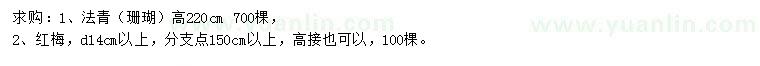 求购220公分法青、地径14公分以上