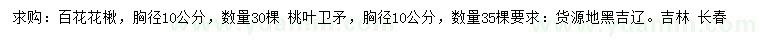 求购胸径10公分花楸、桃叶卫矛