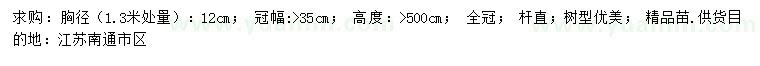 求购1.3米量胸径12公分栾树