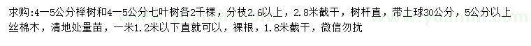 求购榉树、七叶树、丝棉木