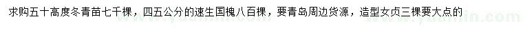 求购冬青、速生国槐、造型女贞