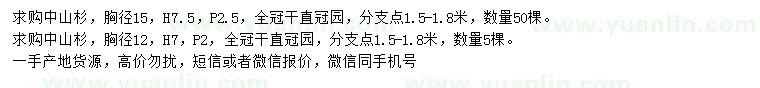 求购胸径12、15公分中山杉