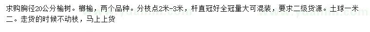 求购胸径20公分榆树、榔榆