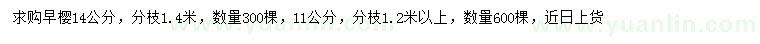 求购11、14公分早樱