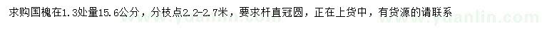 求购1.3处量15.6公分国槐