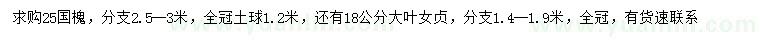 求购25公分国槐、18公分大叶女贞