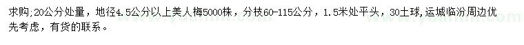 求购地径4.5公分以上美人梅