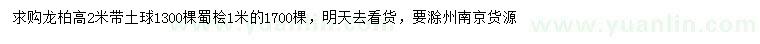 求购高2米龙柏、1米蜀桧