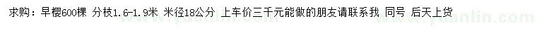 求购米径18公分早樱