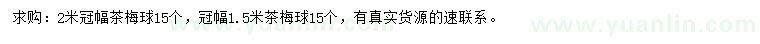 求购冠幅1.5、2米茶梅