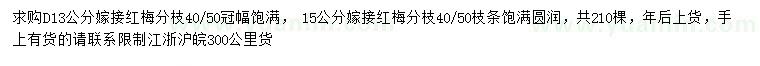 求购地径13、15公分嫁接红梅