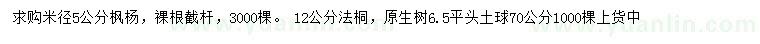求购米径5公分枫杨、12公分法桐