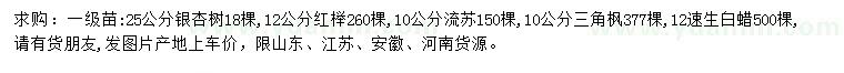 求购银杏、红榉、流苏等