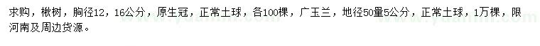 求购胸径12、16公分楸树、地径50公分量5公分广玉兰