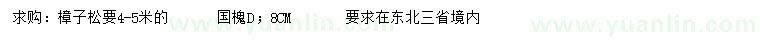 求购4-5米樟子松、地径8公分国槐