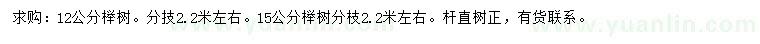 求购12、15公分榉树