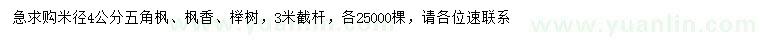 求购五角枫、枫香、榉树