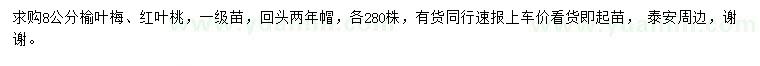 求购8公分榆叶梅、红叶桃