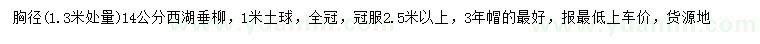 求购胸径1.3米量14公分西湖垂柳