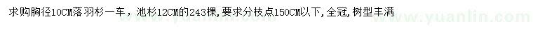 求购胸径10公分落羽杉、12公分池杉