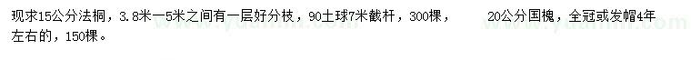 求购15公分法桐、20公分国槐