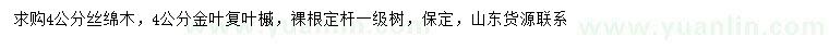 求购4公分丝绵木、金叶复叶槭