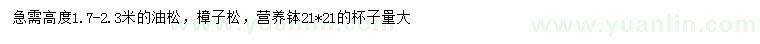 求购高1.7-2.3米油松、樟子松