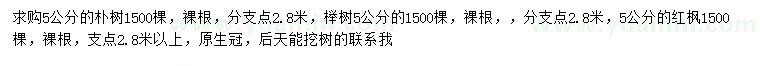 求购朴树、榉树、红枫