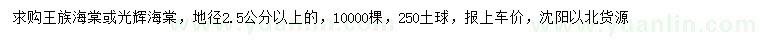 求购地径2.5公分以上王族海棠、光辉海棠