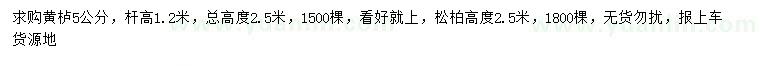 求购5公分黄栌、高2.5米松柏