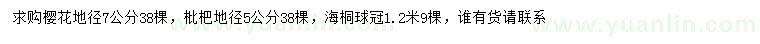 求购樱花、枇杷、海桐球