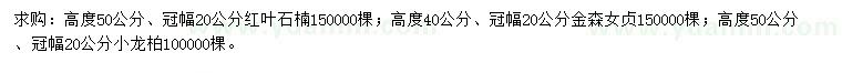 求购红叶石楠、金森女贞、小龙柏