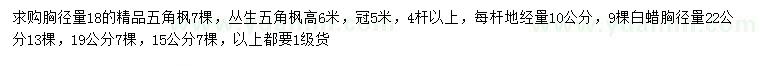 求购胸径量18公分精品五角枫、15、19、22公分白蜡