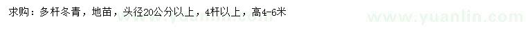 求购头径20公分以上多杆冬青