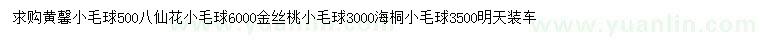 求购黄馨小毛球、八仙花小毛球、金丝桃小毛球等