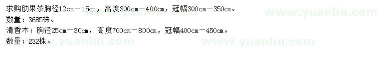 求购胸径12-15公分肋果茶、25-30公分清香木