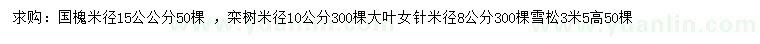 求购国槐、栾树、大叶女贞等