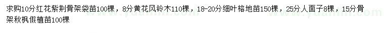 求购红花紫荆、黄花风铃木、细叶榕等