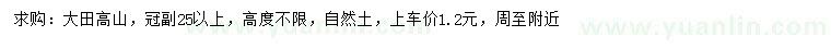 求购冠副25公分以上大田高山