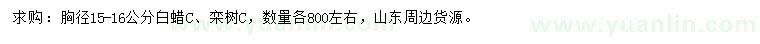 求购胸径15-16公分白蜡C、栾树C