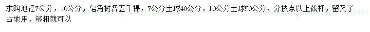 求购地径7、10公分皂角