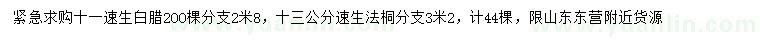 求购11公分速生白腊、13公分速生法桐