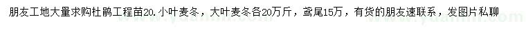 求购杜鹃、小叶麦冬、大叶麦冬等