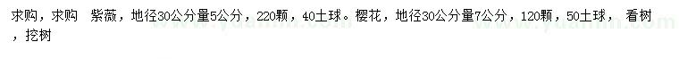 求购地径30公分量5公分紫薇、7公分樱花