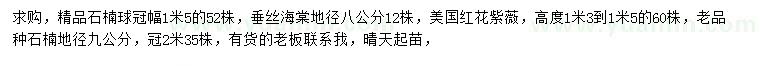 求购精品石楠球、垂丝海棠、美国红花紫薇等