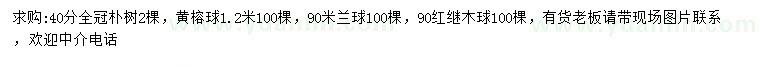 求购朴树、黄榕球、兰球等