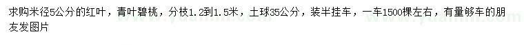 求购米径5公分红叶碧桃、青叶碧桃